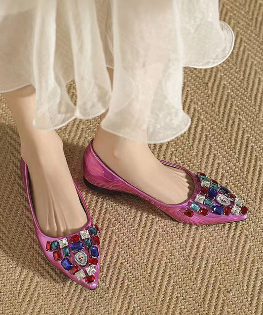 Pink Soft Comfy Fashion Pointed Toe Crystal Flat Feet Shoes CZ1036