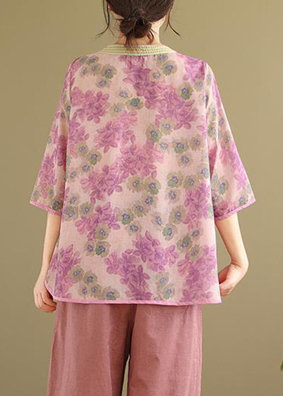 Chemise patchwork rose à nouer à la taille pour l'été UU031