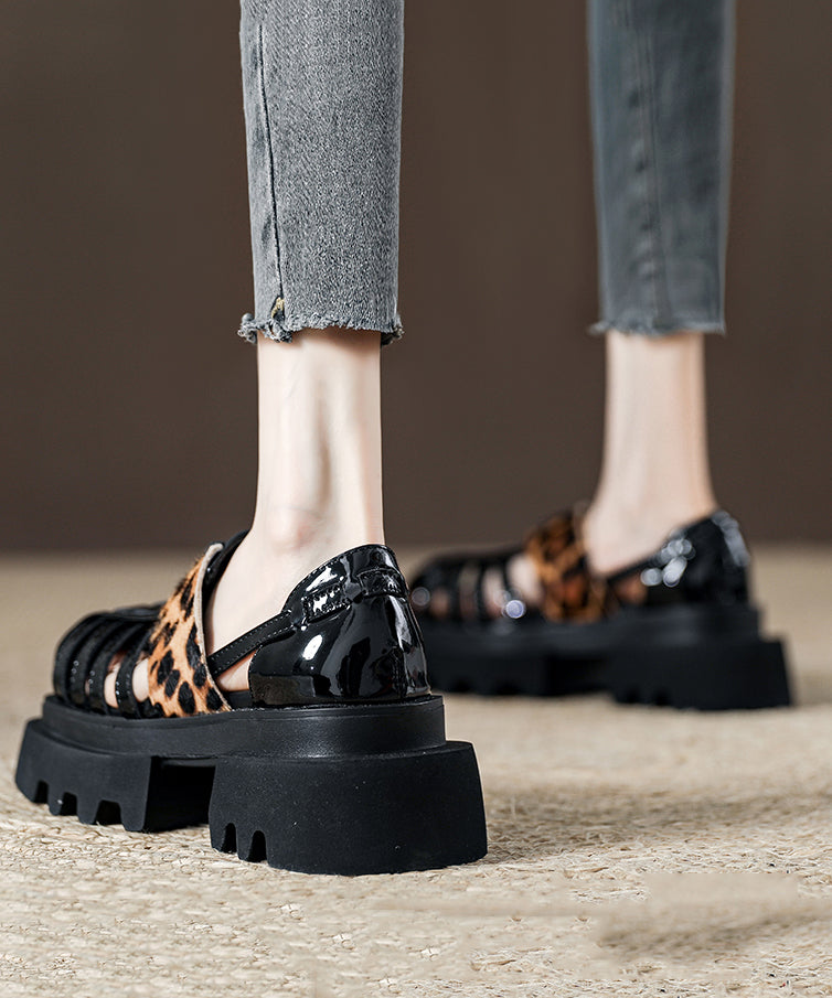 Leopard Black Roman Design 2025 New Hollow Sandals Platform Out
