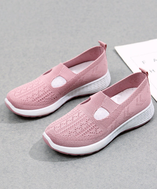 Platform Flat Shoes For Women Casual Pink Breathable Mesh UU010