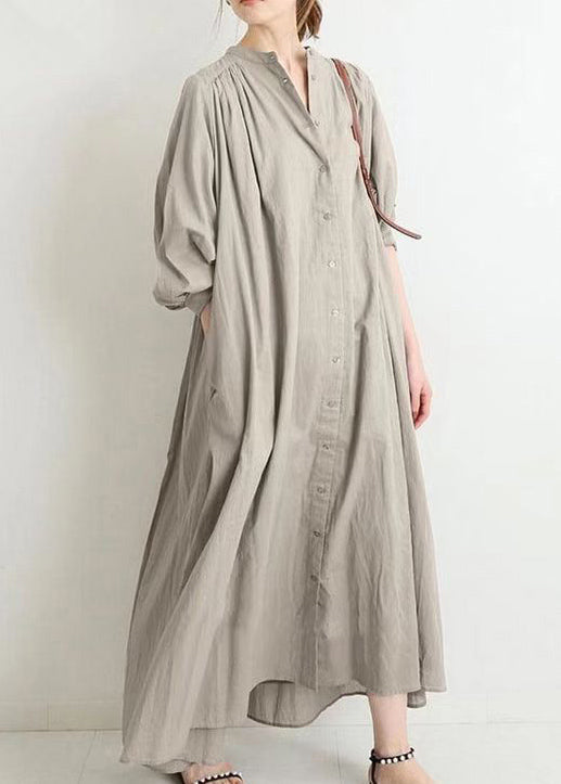 Robe chemise boutonnée en coton abricot grande taille à col rond, printemps TH034