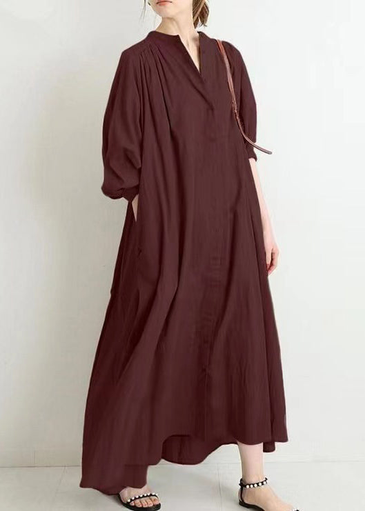 Robe chemise boutonnée en coton abricot grande taille à col rond, printemps TH034