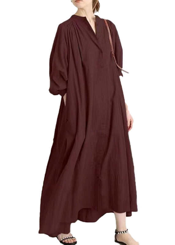 Robe chemise boutonnée en coton abricot grande taille à col rond, printemps TH034