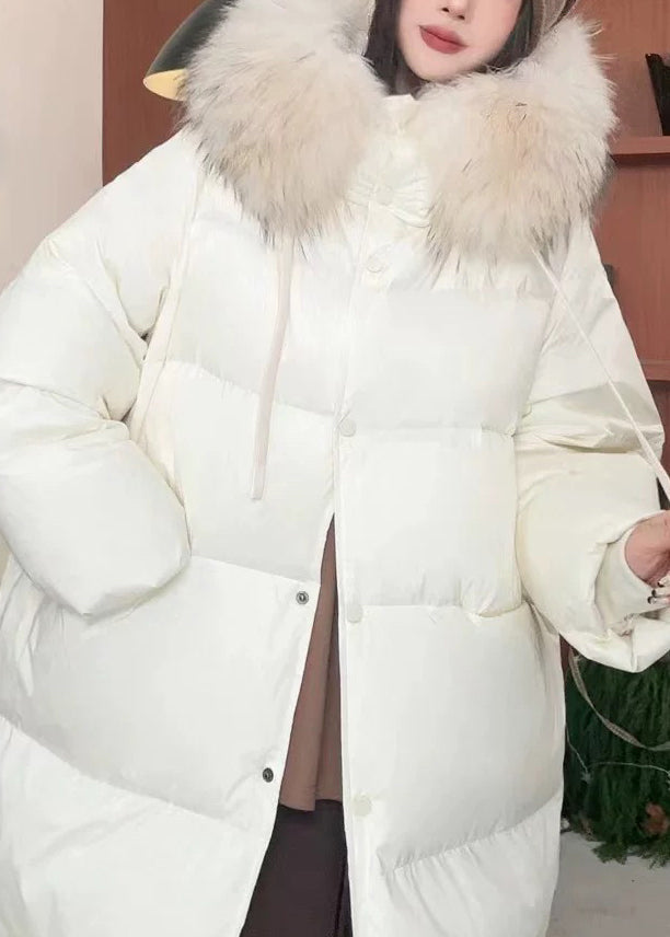 Übergröße Armeegrün Waschbärhaar Knopfkragen Langer Parka Winter RD20