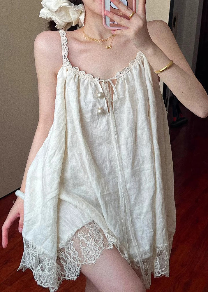 Size Summer Oversized Mini Plus Lace Patchwork Beige Dress