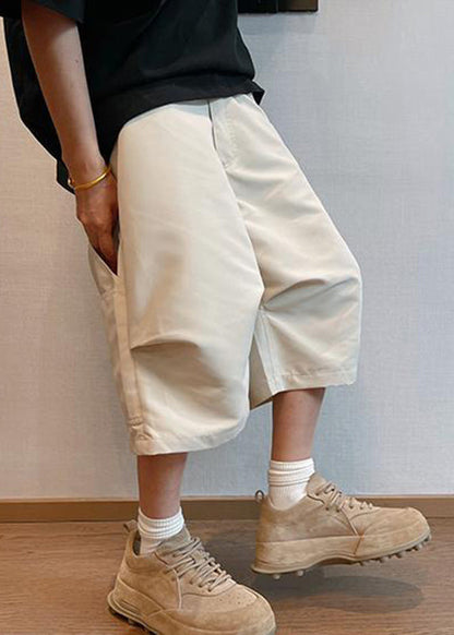 Plus Size Beige Pockets High Waist Men Pants Summer YT020