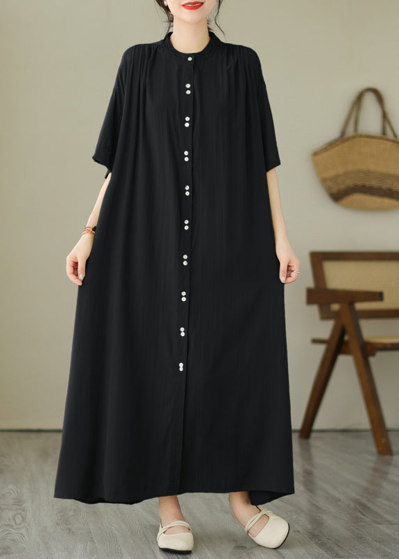 Robe longue noire à col rond pour les vacances, grande taille, été GH1076