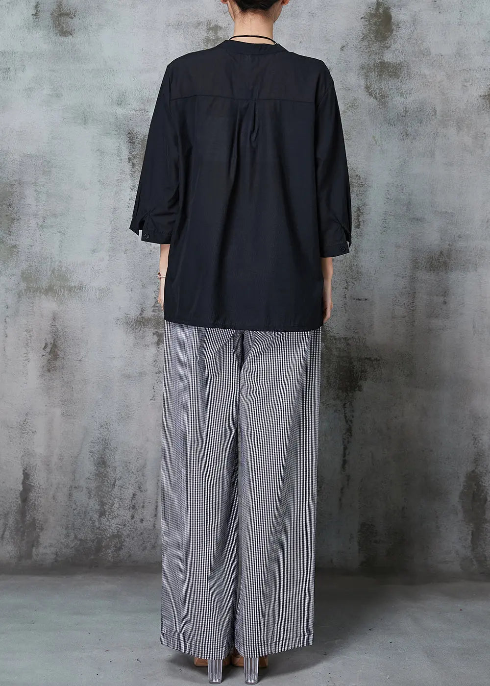 Plus Size Black Oversized Plaid Linen 2 Piece Outfit Spring Ada Fashion