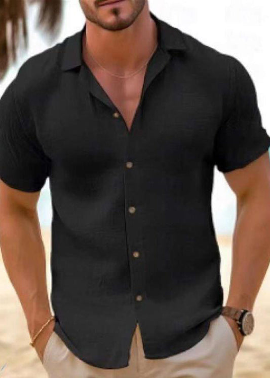 Cotton Peter Shirt Size Pan Solid Plus Men Black Collar Summer