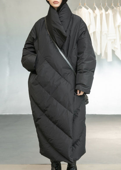 Plus Size Black Pockets Duck Down Down Coats Winter QD002