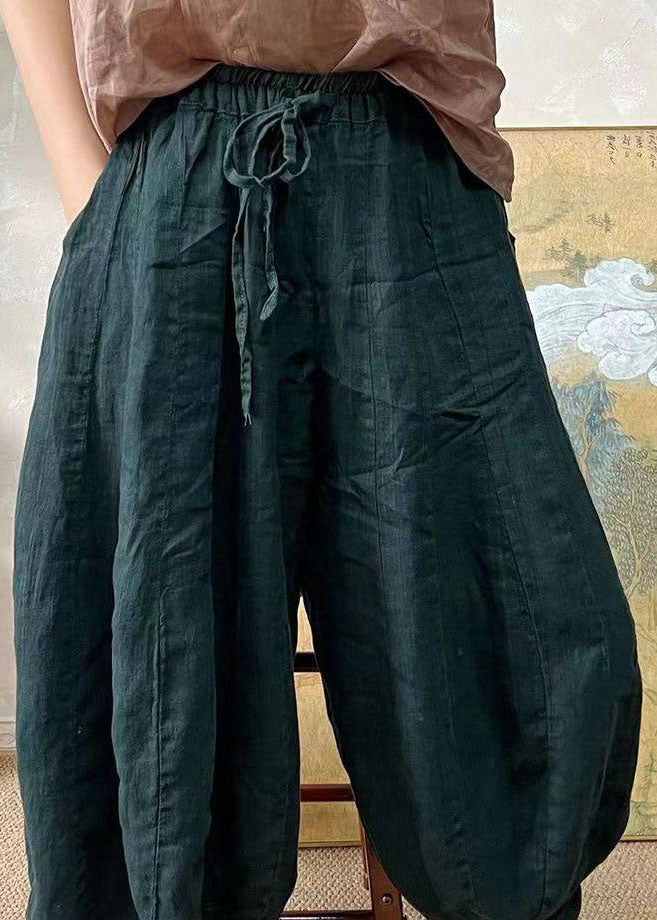 Übergröße, schwarzgrün, elastische Taille, Leinen-Laternenhose, Sommer FF037