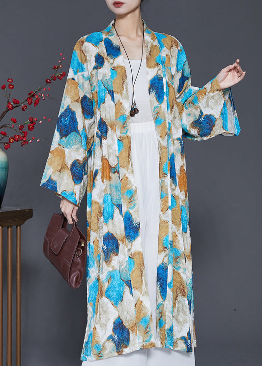 Plus Size Blue Oversized Tie Dye Cotton Cardigans Spring SD1042