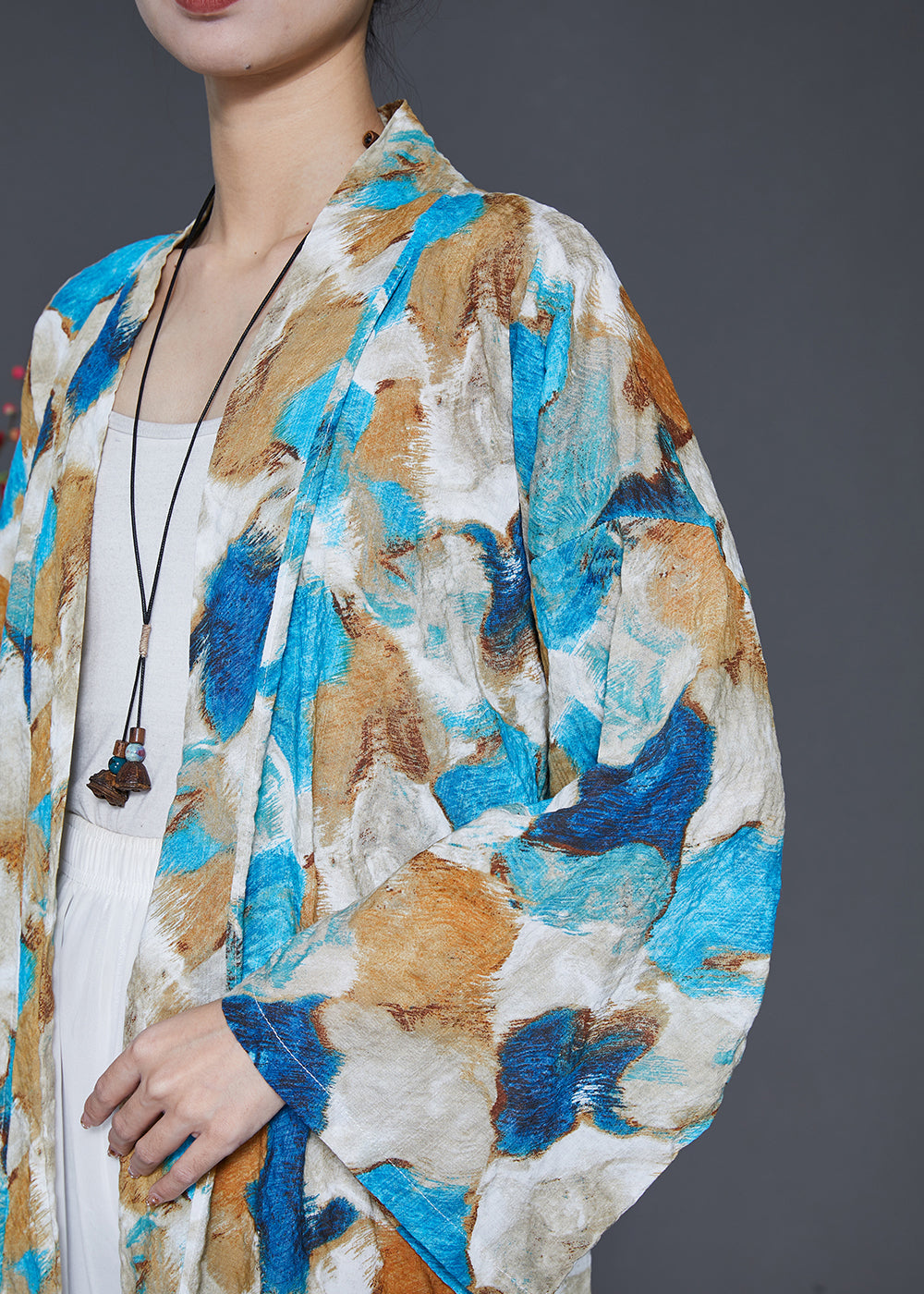 Plus Size Blue Oversized Tie Dye Cotton Cardigans Spring SD1042