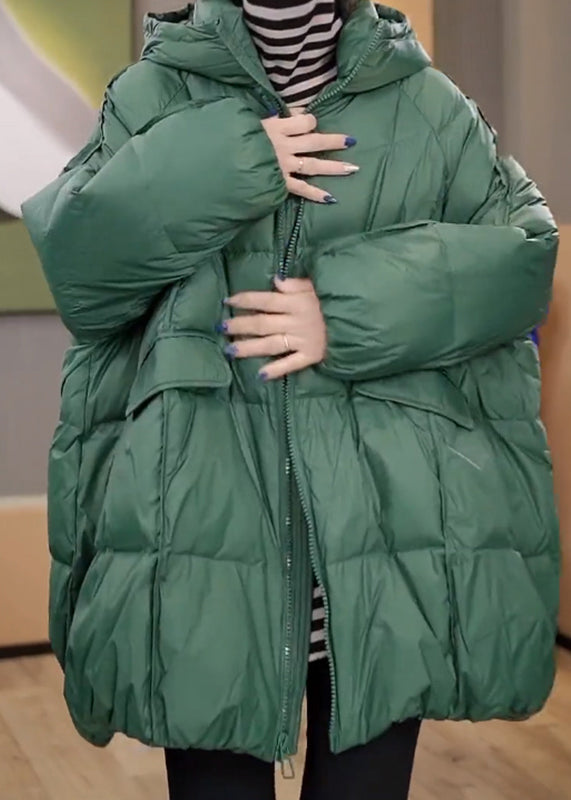 Parkas d'hiver en duvet de canard vert grande taille avec poches à capuche TD044