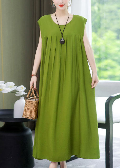 Wrinkled Dress O Cotton Green Size Plus Summer Patchwork Neck