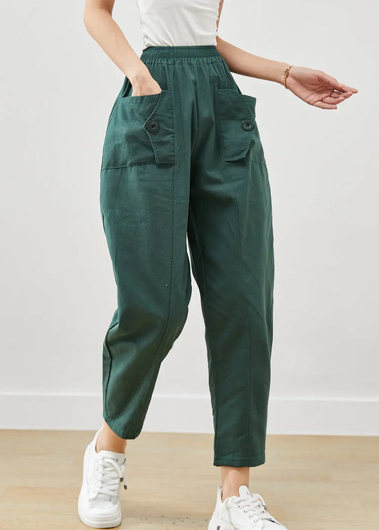Plus Size Green Oversized Pockets Cotton Harem Pants Fall Ada Fashion