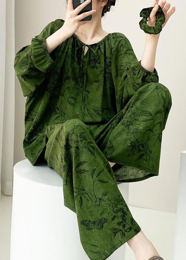 Plus Lace Print Fall Two Green Up Cotton Pieces Set Pajamas Size