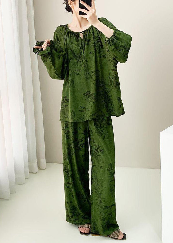Plus Lace Print Fall Two Green Up Cotton Pieces Set Pajamas Size