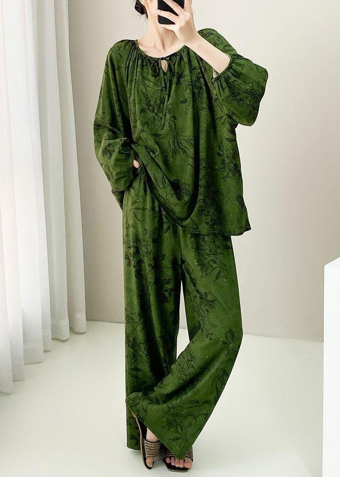 Plus Lace Print Fall Two Green Up Cotton Pieces Set Pajamas Size