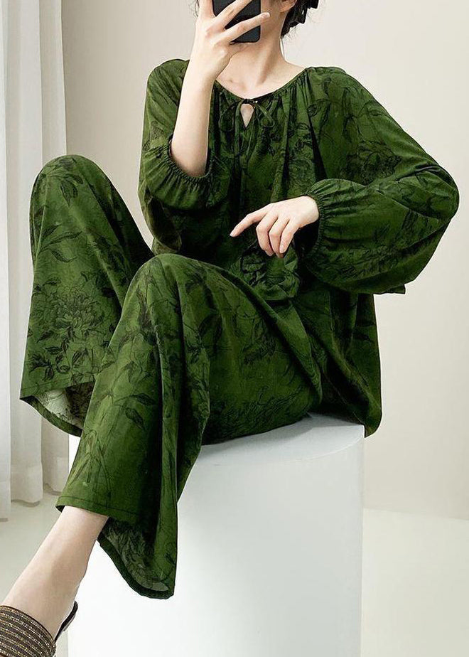 Plus Lace Print Fall Two Green Up Cotton Pieces Set Pajamas Size