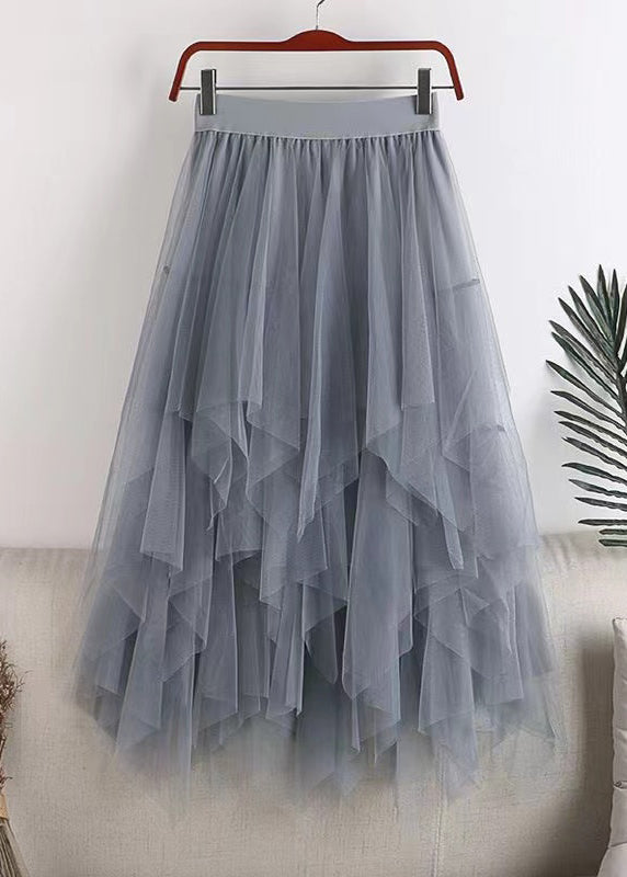 Jupe asymétrique en tulle grande taille grise pour l'été QQ1037