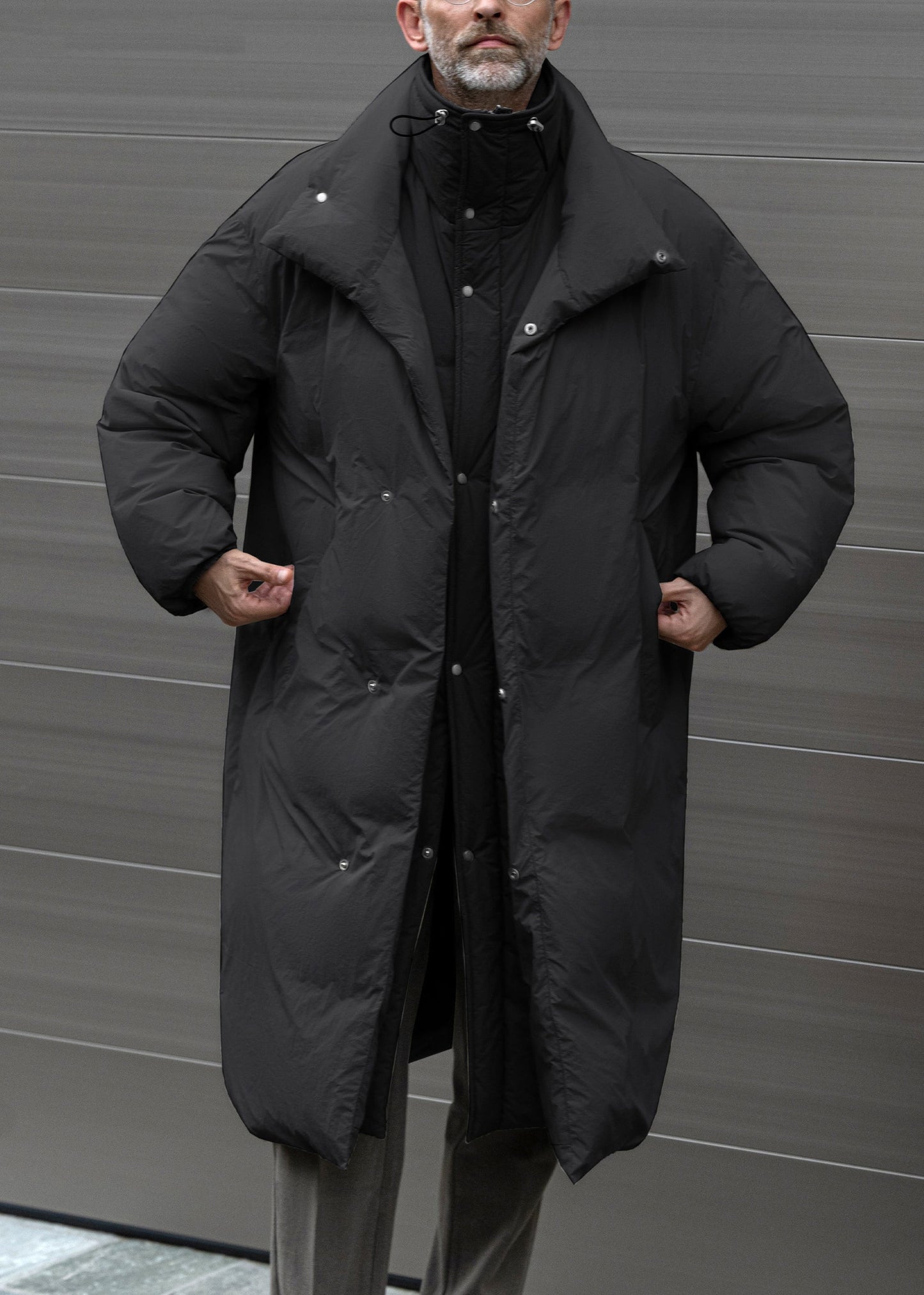 Plus Size Grey Button Patchwork False Two Pieces Men Parkas Winter RJ008