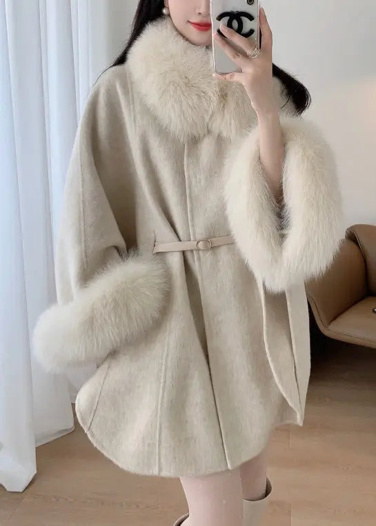 Plus Size Grey Fox Collar Pockets Leather And Fur Coats Winter Ada Fashion