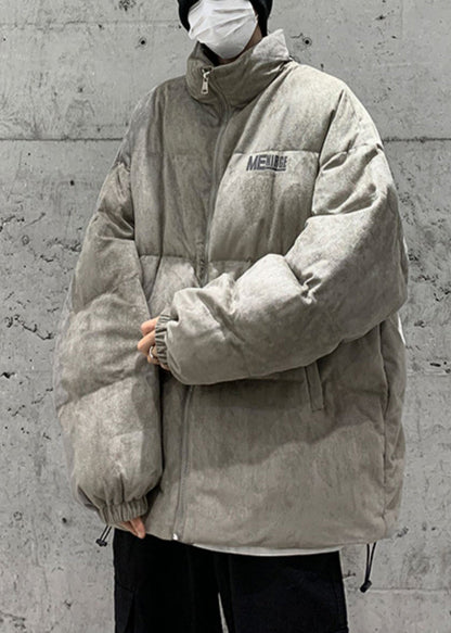 Plus Size Grey Zip Up Print Pockets Men Parkas Winter WL003