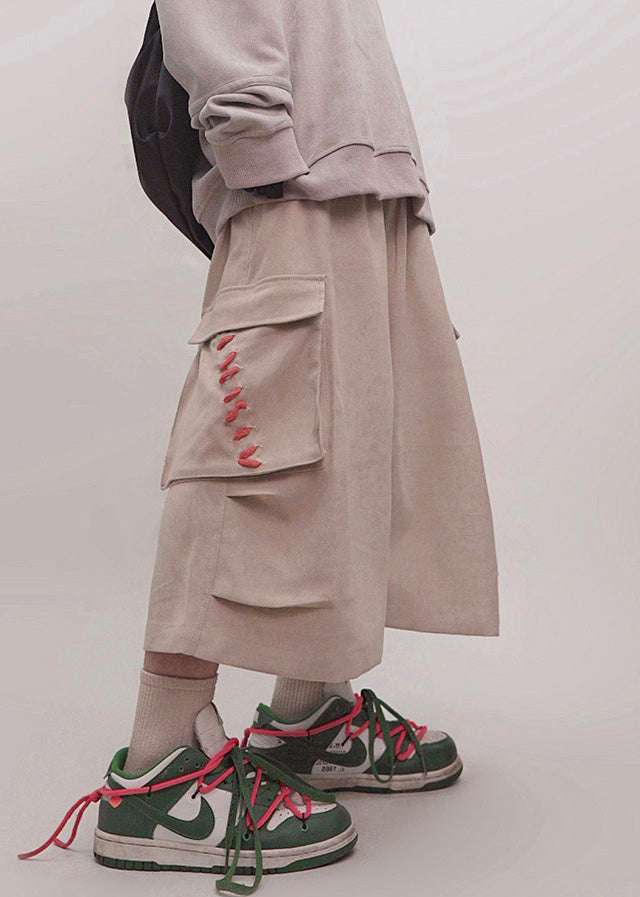 Männer Taschen Crop Khaki Elastische Baumwolle Hosen Taille Größe