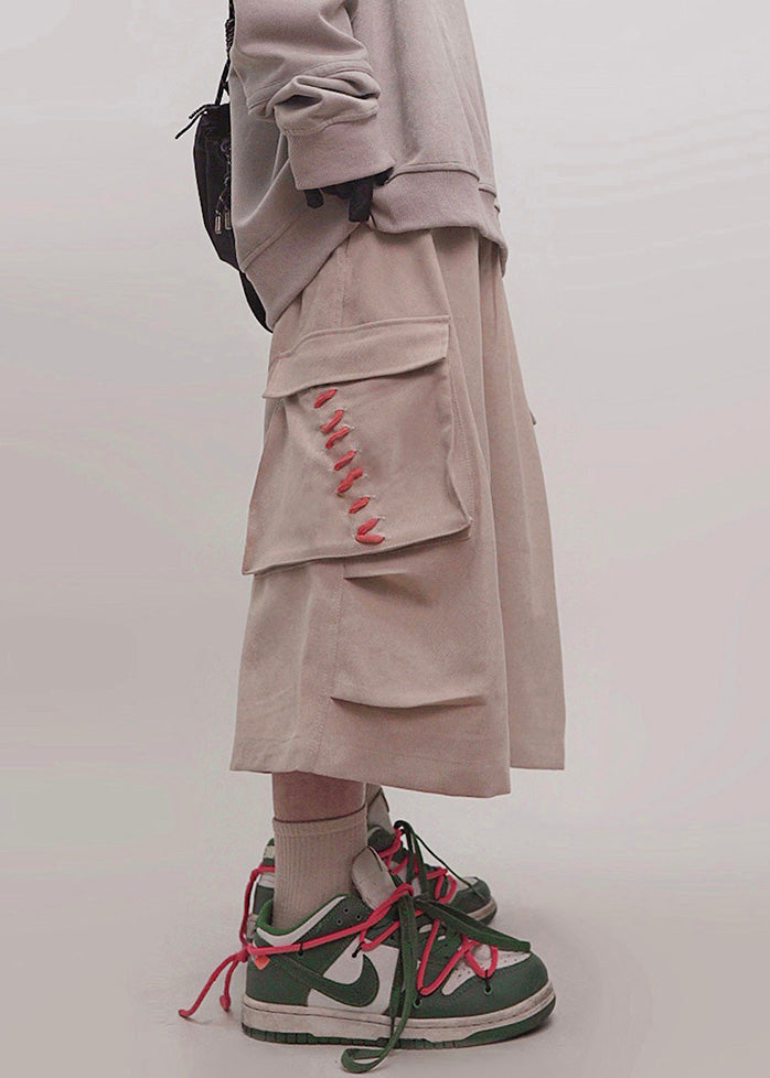 Männer Taschen Crop Khaki Elastische Baumwolle Hosen Taille Größe