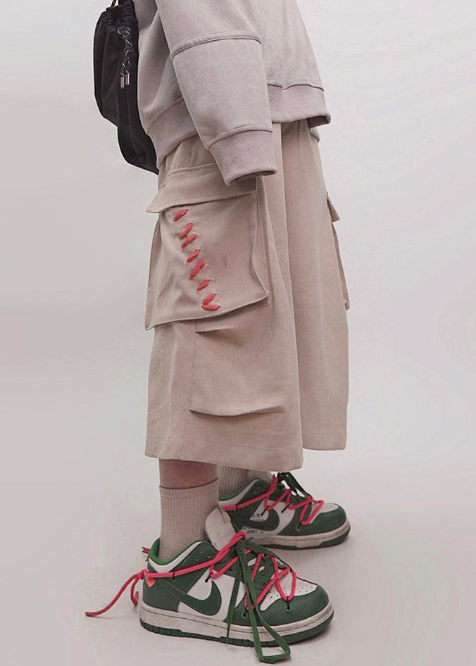 Männer Taschen Crop Khaki Elastische Baumwolle Hosen Taille Größe