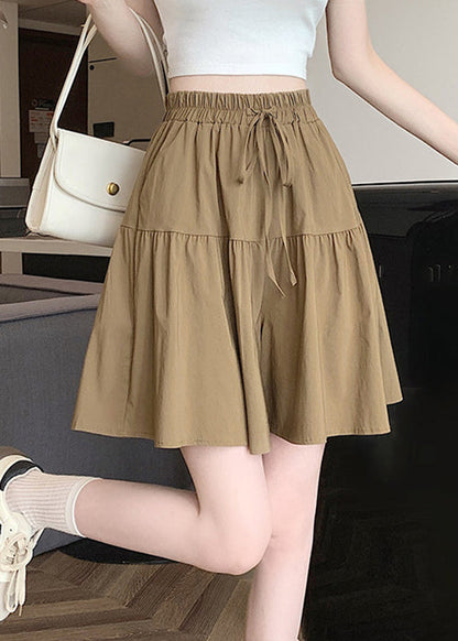 Plus Size Khaki Pockets Elastic Waist Cotton Shorts Summer QE002