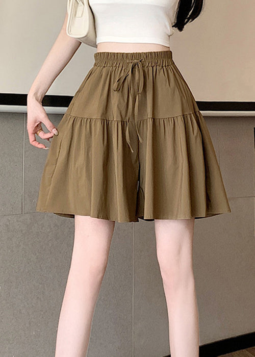 Plus Size Khaki Pockets Elastic Waist Cotton Shorts Summer QE002