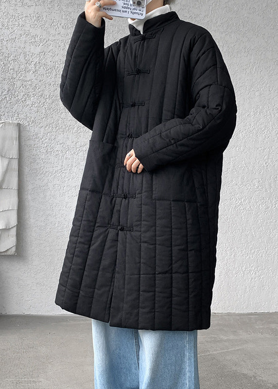 Plus Size Navy Chinese Button Pockets Men Parka Winter RJ013