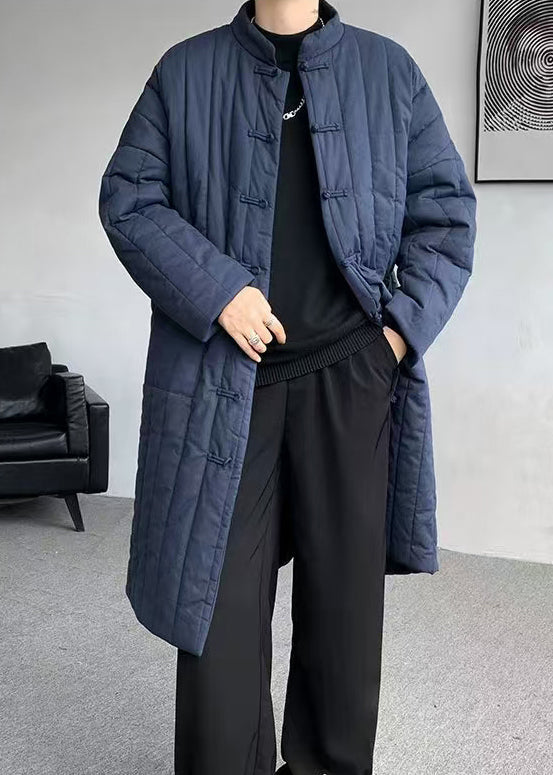 Plus Size Navy Chinese Button Pockets Men Parka Winter RJ013