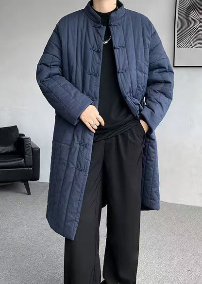 Plus Size Navy Chinese Button Pockets Men Parka Winter RJ013