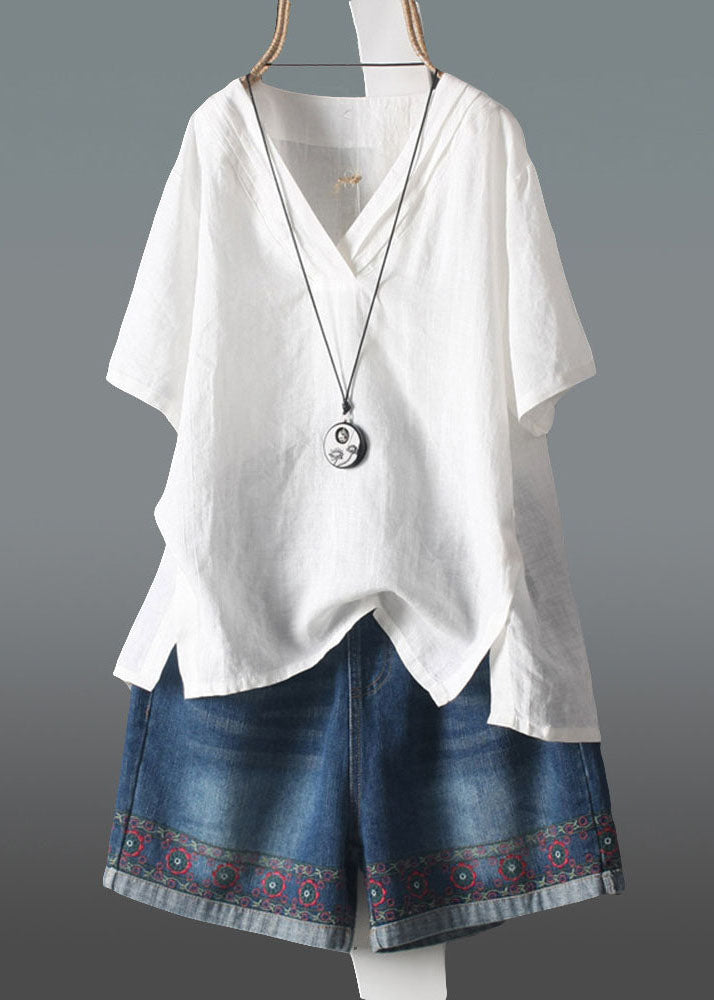 Sommergröße, knitteriges V-Navy-Ausschnitt-Leinen-Plus-Tank