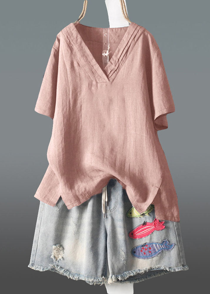 Sommergröße, knitteriges V-Navy-Ausschnitt-Leinen-Plus-Tank