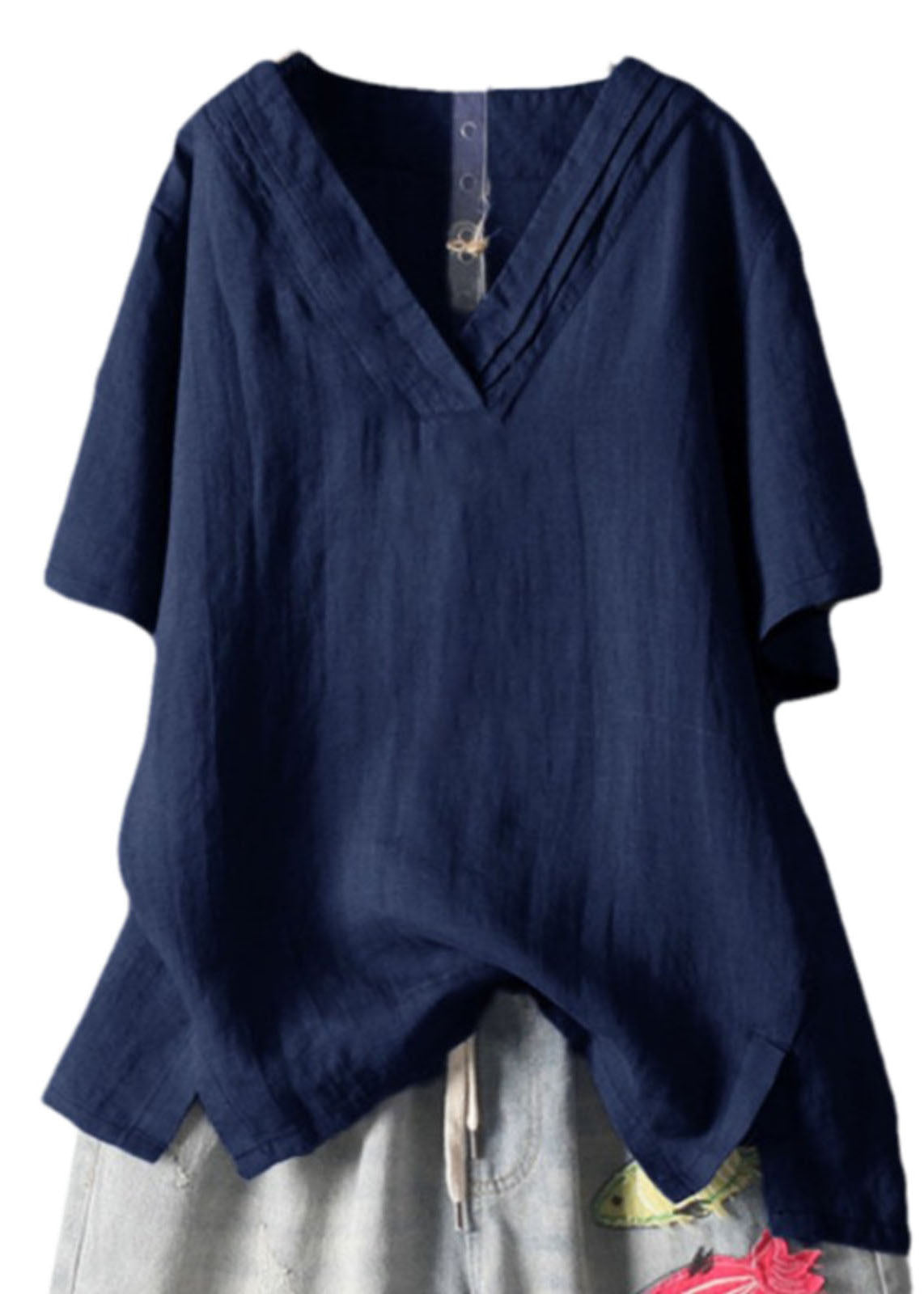 Sommergröße, knitteriges V-Navy-Ausschnitt-Leinen-Plus-Tank