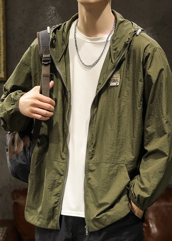 Manteaux olive grande taille été hommes poches vert fermeture éclair à capuche