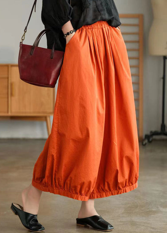 Plus Size Orange Pockets Cotton Lantern Pants Summer BV071