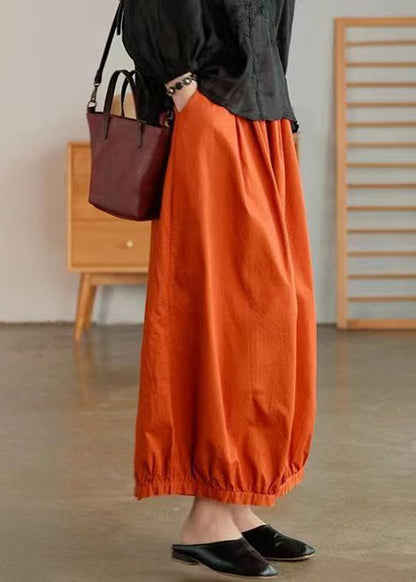 Plus Size Orange Pockets Cotton Lantern Pants Summer BV071