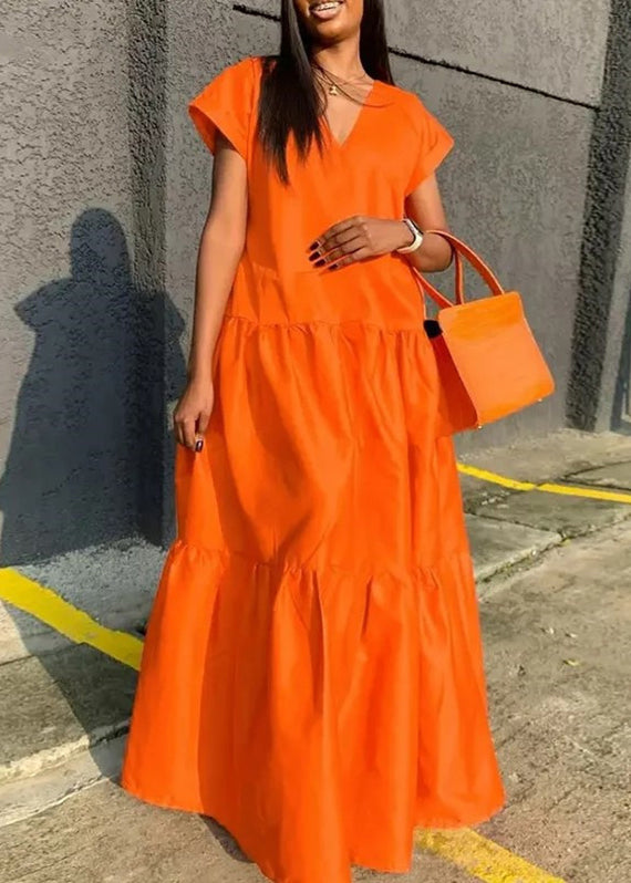 Dress V Plus Long Orange Summer Patchwork Size Neck