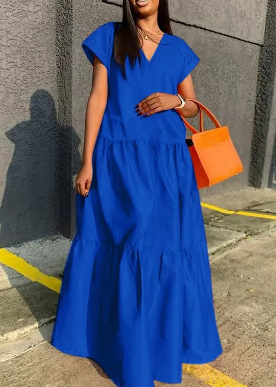 Robe d'été longue à col en V et patchwork, orange