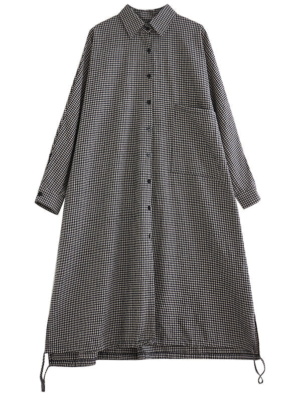 Plus Size Peter Pan Collar Plaid Cotton Shirts Dress Fall RU023