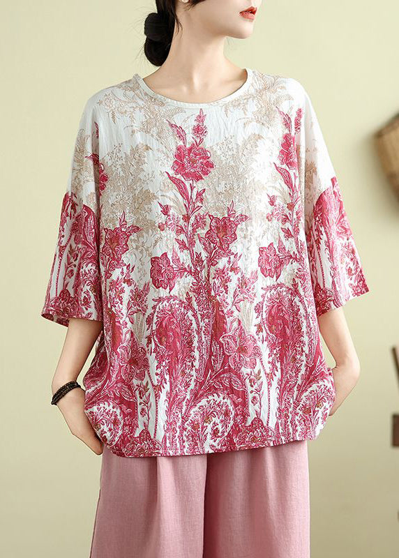 Haut imprimé rose à manches mi-longues, taille plus