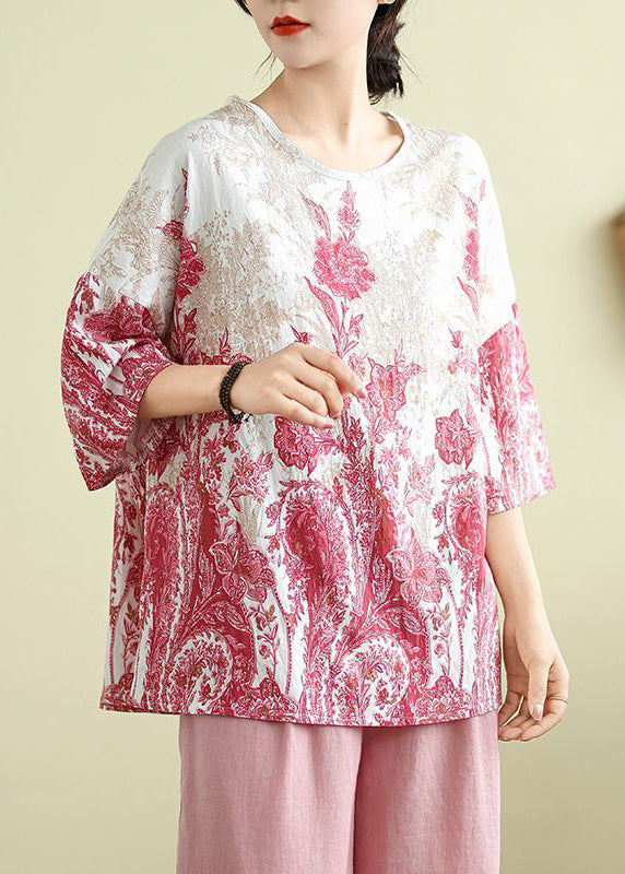 Haut imprimé rose à manches mi-longues, taille plus