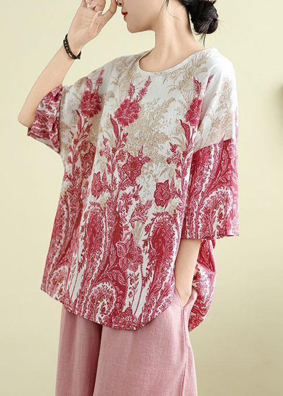 Haut imprimé rose à manches mi-longues, taille plus