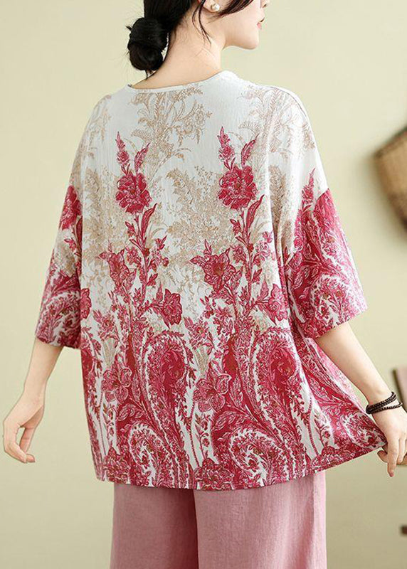 Haut imprimé rose à manches mi-longues, taille plus