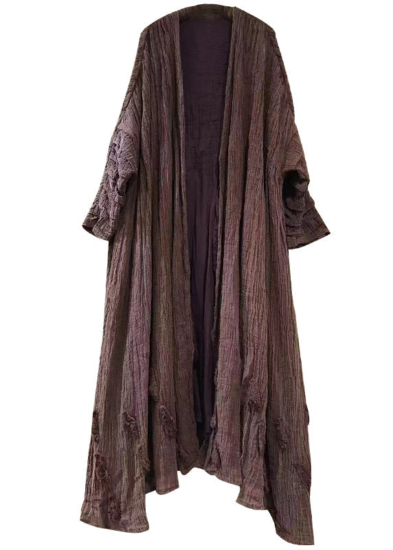 Plus Size Purple Solid V Neck Linen Cardigans Long Sleeve AA1063